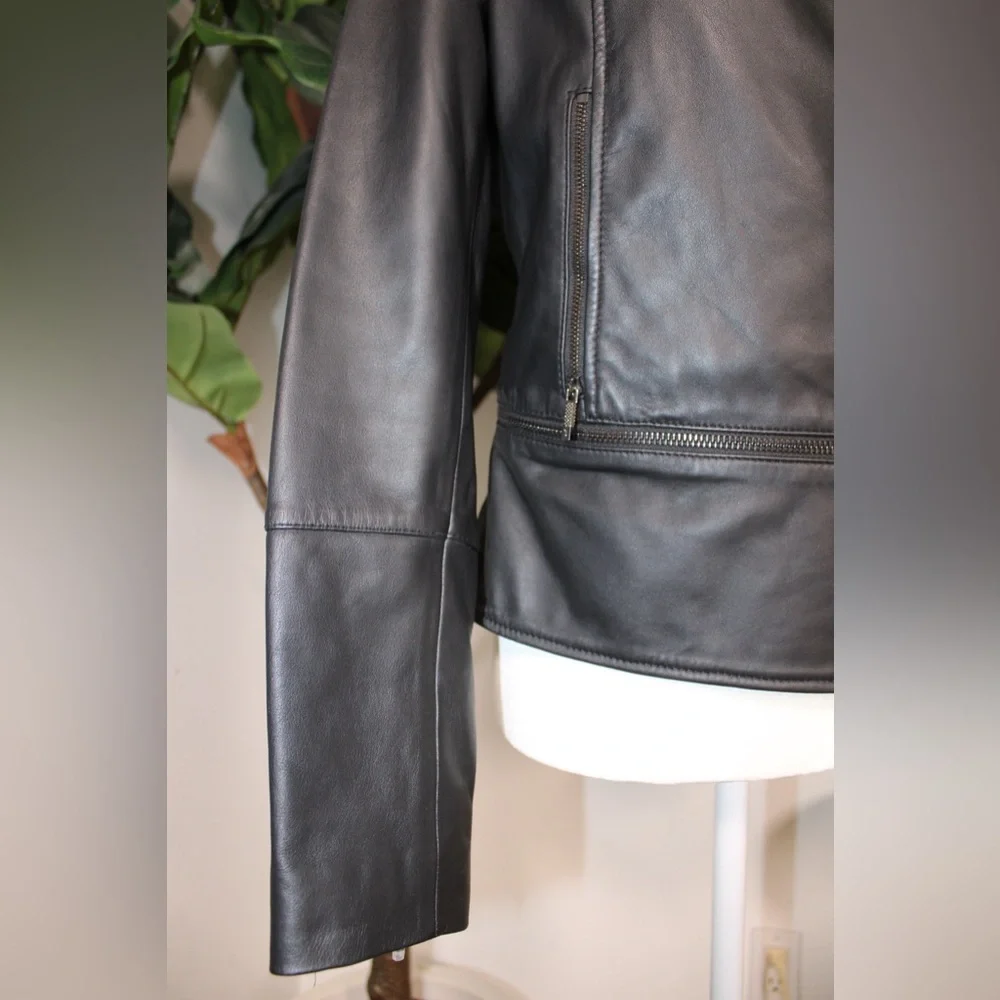 Ted Baker Black Yaswin 100% Ovine Leather Biker Jacket - Picture 10 of 17